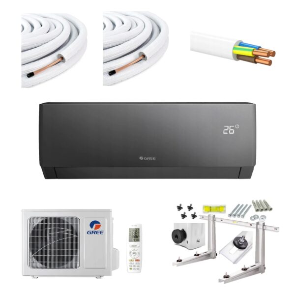 Zestaw klimatyzator ścienny 3,5 kW gotowy do montażu – Gree Pular PRO DARK PP12D (GWH12AGC-K6DNA4F/I, GWH12AFC-K6DNA2F/O)